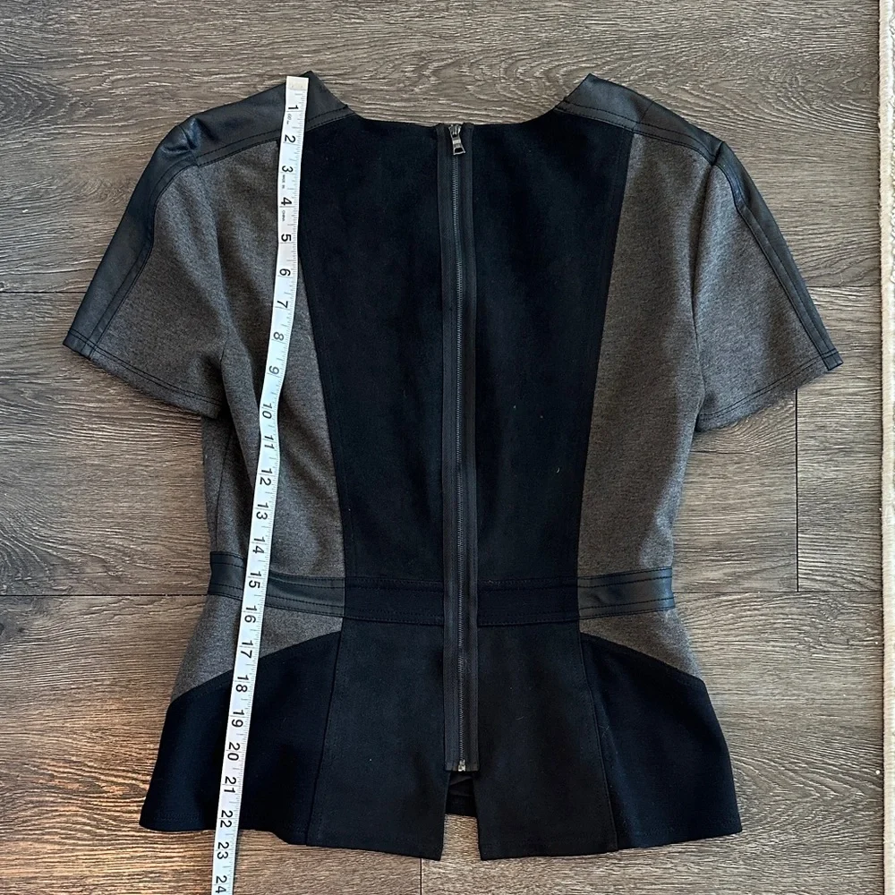 BCBGMaxAzria Charcoal and Black Paneled Blouse